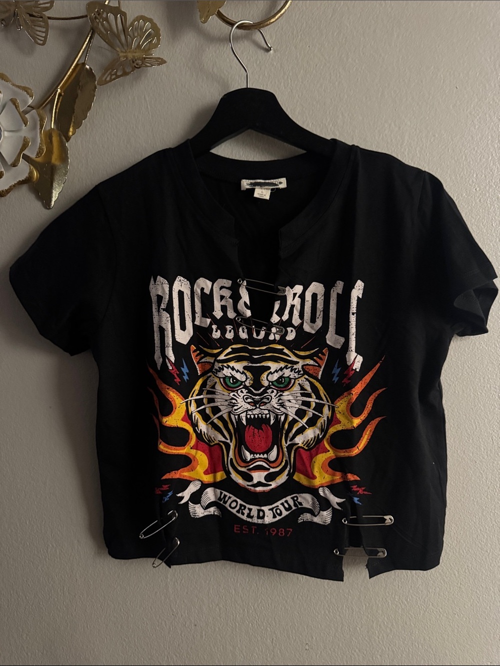 Black 'Rock & Roll' Tiger Graphic Tee for Kids